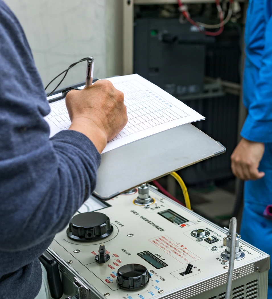 電気設備の試験を行う作業員